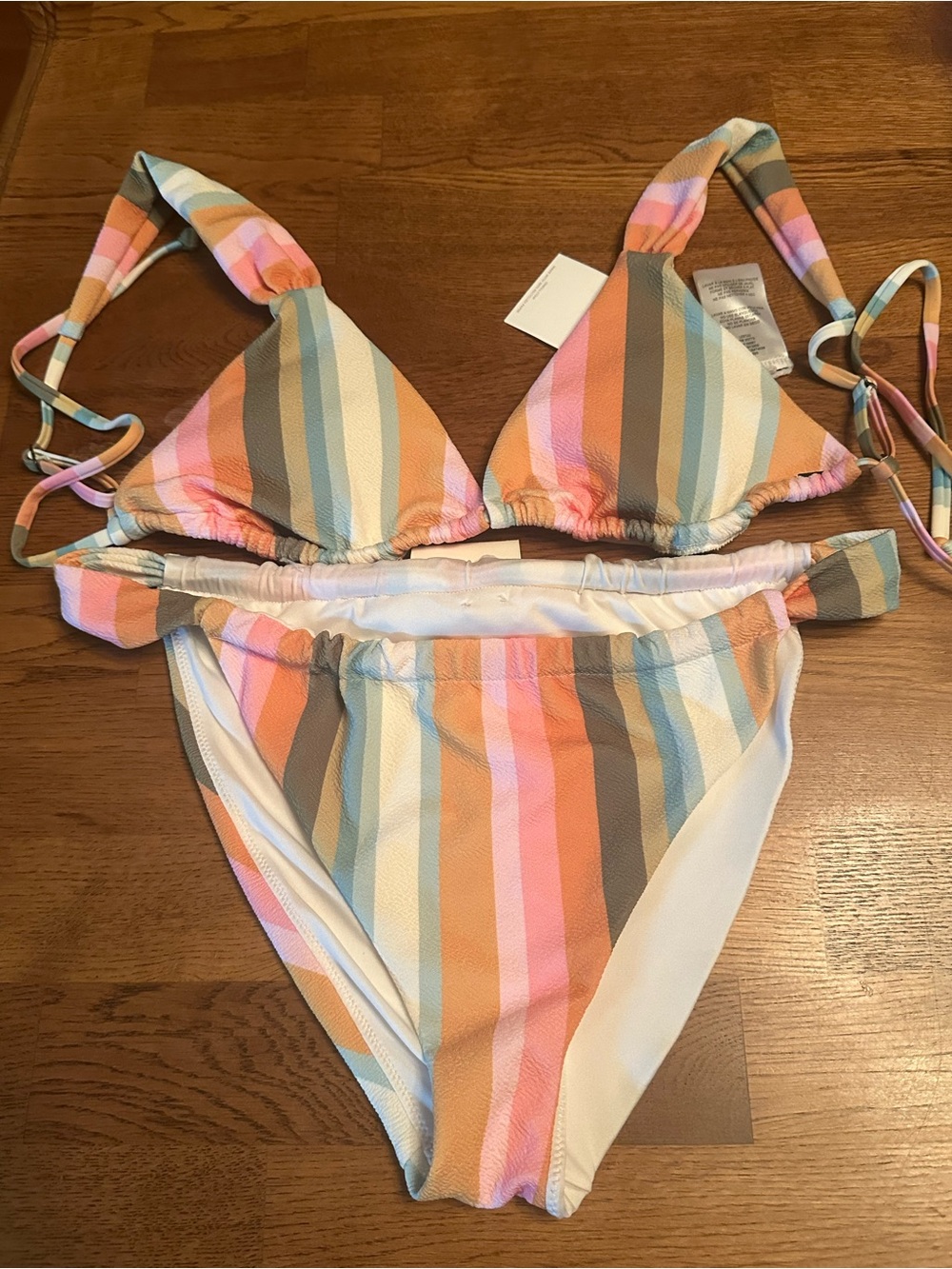 O’Neill Striped Pastel Triangle Bikini Set Large Top & X-Large Bottom